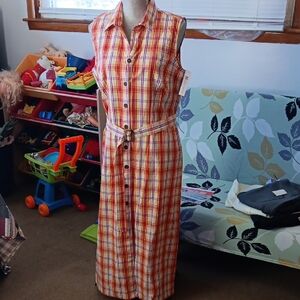 Croft & Barrow Red and Yellow Plaid Sleeveless Midi Dress